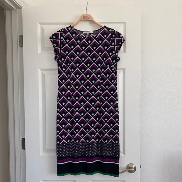 Evan-Picone Dress Geometric Print Cap Sleeve Stretch Women's Size 8 - Picture 1 of 14